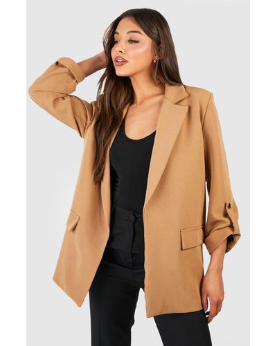 Boohoo Gold Button Turn Cuff Relaxed Fit Blazer - Black