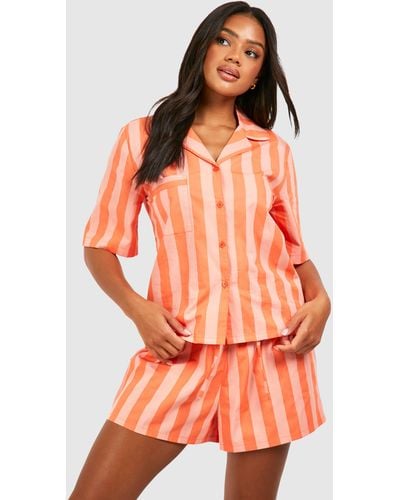 Boohoo Cotton Poplin Tonal Stripe Shorts - Naranja