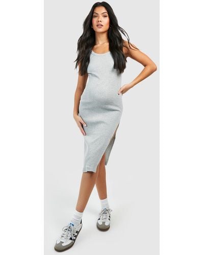 Boohoo Maternity Premium Rib Split Midi Dress - Gray