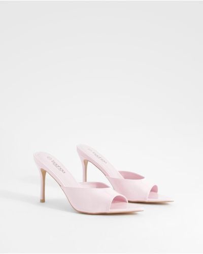 Boohoo Wide Fit Patent Pointed Toe Heeled Mules - Pink