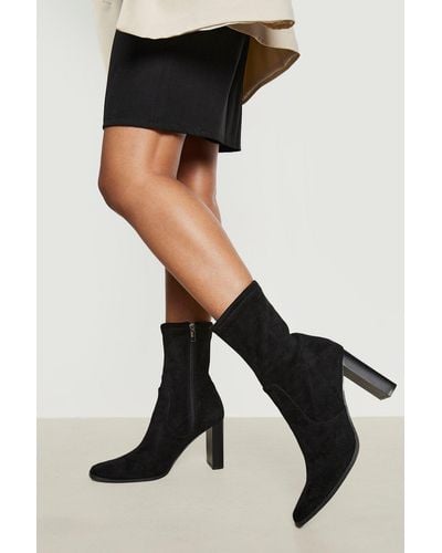 Boohoo Square Toe Heeled Sock Boots - Black