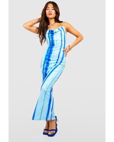 Boohoo Ombre Stripe Cowl Neck Maxi Dress - Blue