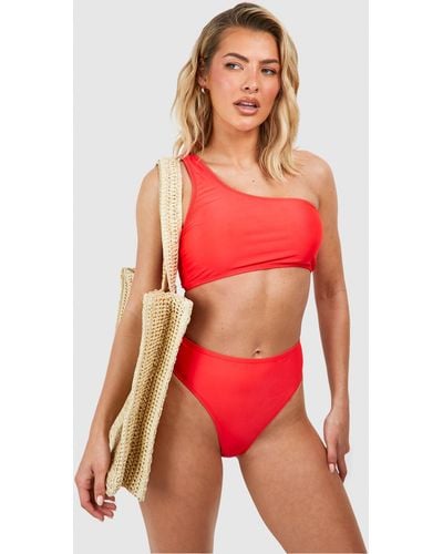 Boohoo One Shoulder Hipster Bikini Set - Red