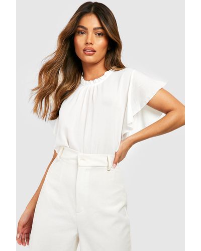 Boohoo Woven Frill Sleeve And Neck Blouse - White