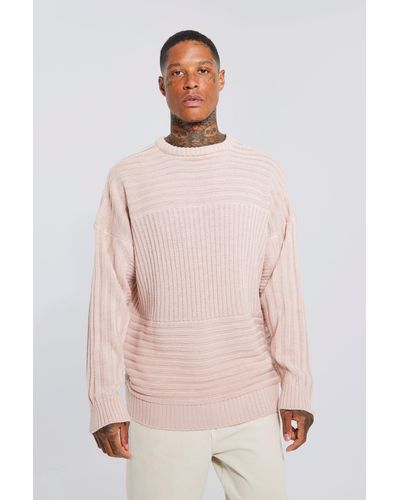 Boohoo Mixed Stitch 3 Panel Knitted Oversized Sweater - Pink