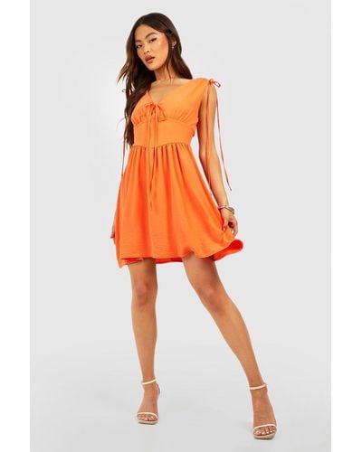 Boohoo Tie Shoulder Detail Skater Dress - Orange