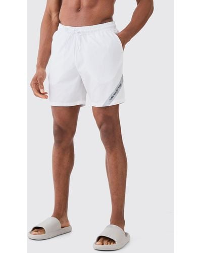 BoohooMAN Mid Length Ripstop Limited Edition Swim Short - White