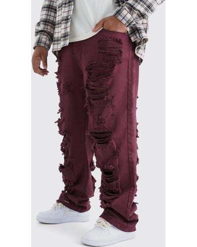 BoohooMAN Plus Relaxed Rigid Extreme Ripped Jean - Red