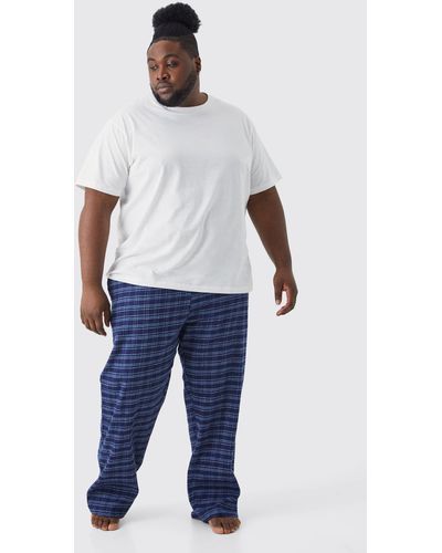 BoohooMAN Plus Check Pajama Bottoms And T-shirt Set - Blue
