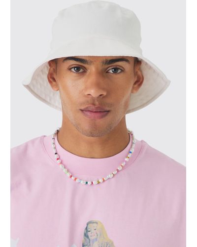 BoohooMAN Wide Brim Bucket Hat In White - Pink