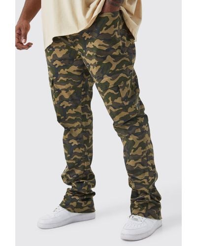Boohoo Plus Skinny Stacked Flare Gusset Camo Cargo Trouser - Green