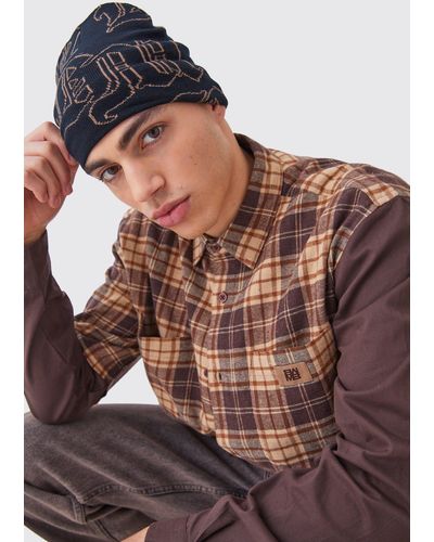 BoohooMAN Gothic Bm Graphic Beanie - Brown