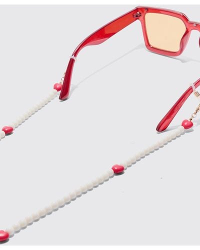 BoohooMAN Heart Beaded Sunglasses Chain In Red - White
