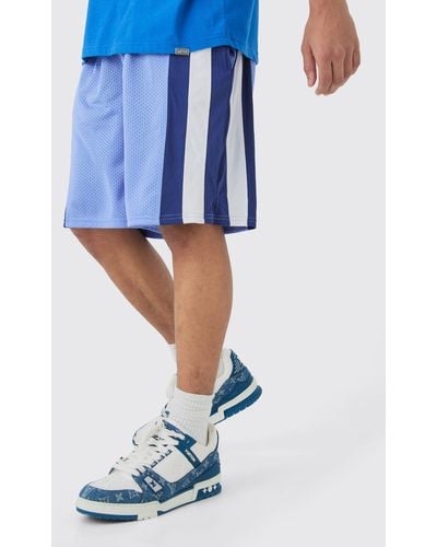 Boohoo Mesh Colour Block Basketball Shorts - Blue