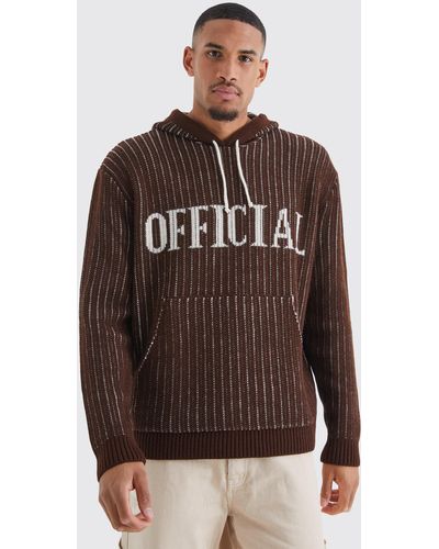 BoohooMAN Tall Oversized Ribbed Knit Hoodie - Brown