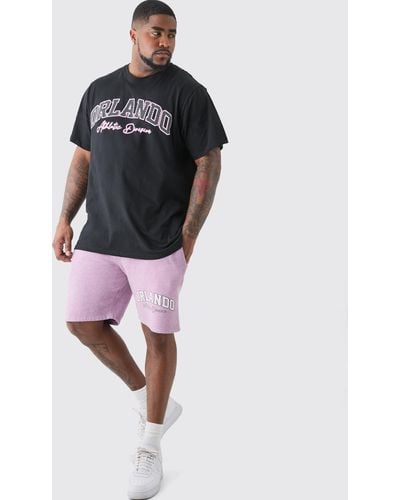 BoohooMAN Plus Orlando Print T-shirt & Short Set - Black