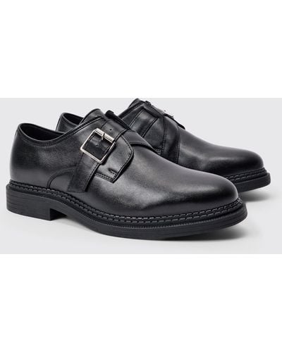 BoohooMAN Pu Cross Over Strap Detail Loafer In Black