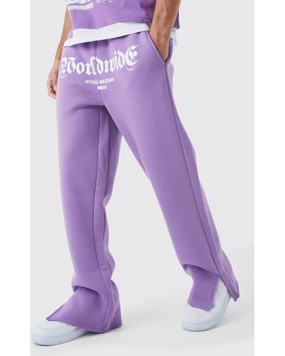 BoohooMAN Worldwide Crotch Print Split Hem Gusset Jogger - Purple