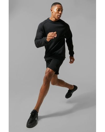 Boohoo Man Active Sweatshirt Short Set - Black