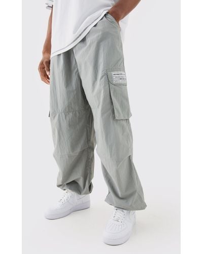 BoohooMAN Elastic Waist Woven Tab Parachute Trousers - Grey