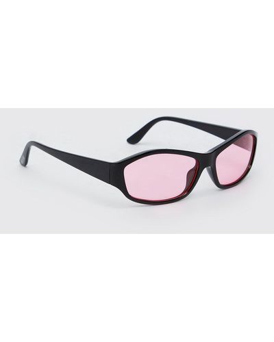 BoohooMAN Plastic Wrap Rectangle Sunglasses - Black