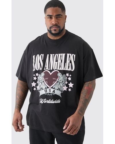 Boohoo Plus Oversized Los Angeles T-Shirt In Black - Gris