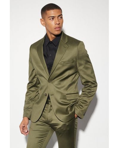 Boohoo Skinny Satin Suit Jacket - Green