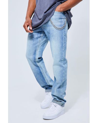BoohooMAN Relaxed Turn Up Jeans With Chain - Red