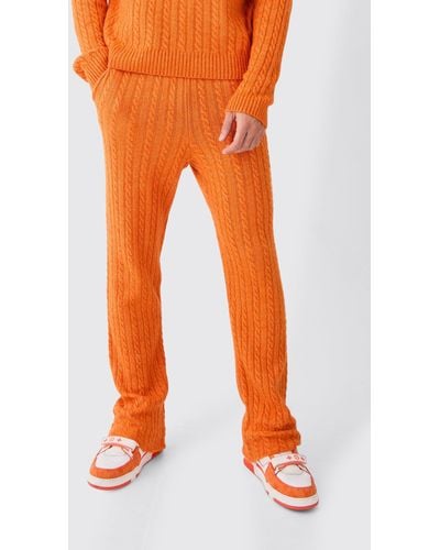 BoohooMAN Slim Flare Brushed Cable Knit Sweatpants - Orange