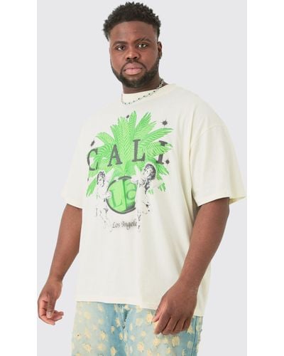 BoohooMAN Plus Oversized Extended Neck Cherub Print T-shirt - Grün