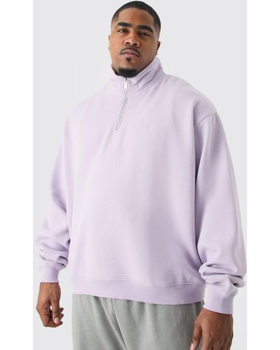 BoohooMAN Plus Oversized Boxy 1/4 Zip Sweatshirt - Purple