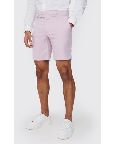 BoohooMAN Textured Slim Fit Suit Shorts - Pink