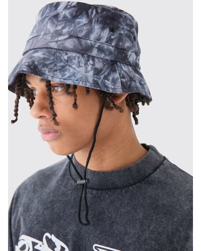 Boohoo Twill Printed Boonie Hat In Black - Blue