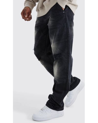 BoohooMAN Relaxed Rigid Dirty Wash Carpenter Jeans - Black