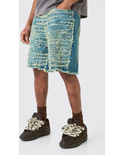 BoohooMAN Tall Relaxed All Over Distressed Short - Green