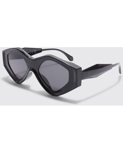 BoohooMAN Hexagon Lens Sunglasses - Black