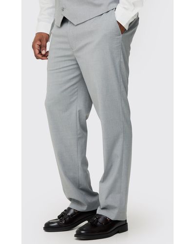BoohooMAN Plus Essential Regular Fit Suit Trousers In Grey
