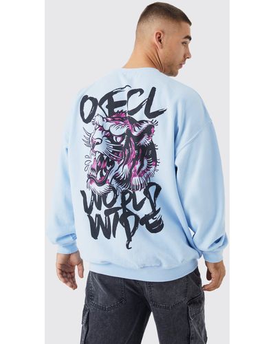 BoohooMAN Oversize Sweatshirt mit Tiger-Print - Blau