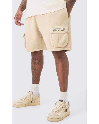 Boohoo Plus Loose Fit Washed Cargo Jersey Short In Stone - Neutro