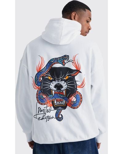 Boohoo Oversized Panther Snake Graphic Hoodie - White