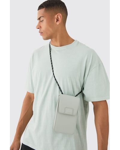 BoohooMAN Pu Tab Phone Bag In Light Gray