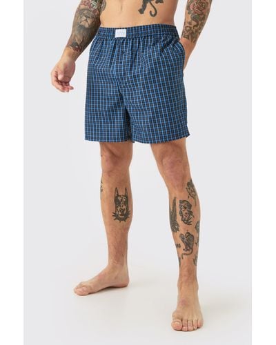 BoohooMAN Checked Woven Boxers In Black - Blue