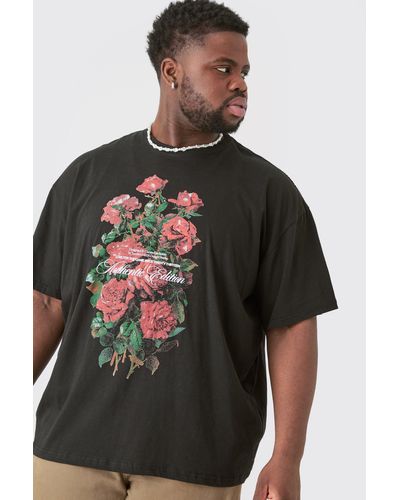BoohooMAN Plus Floral Graphic T-shirt - Black