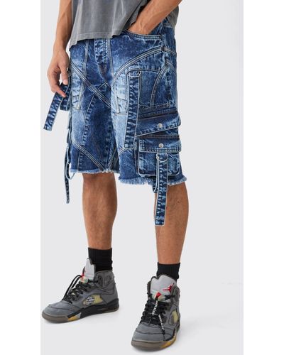 BoohooMAN Baggy Rigid Strap And Buckle Detail Jeans In Light Blue