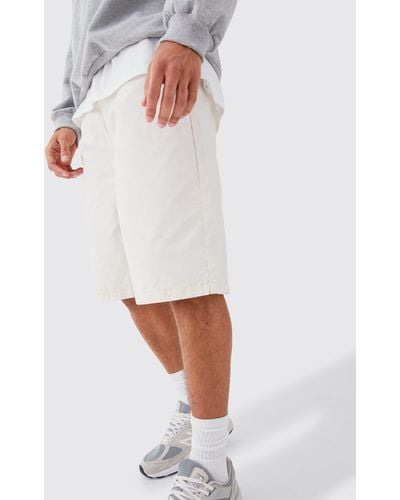 BoohooMAN Fixed Waist Washed Longer Length Shorts - White