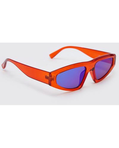 Boohoo Plastic Angled Flat Top Sunglasses - Red