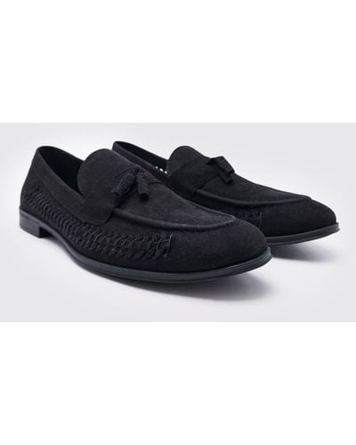 BoohooMAN Faux Suede Weave Loafer - Black