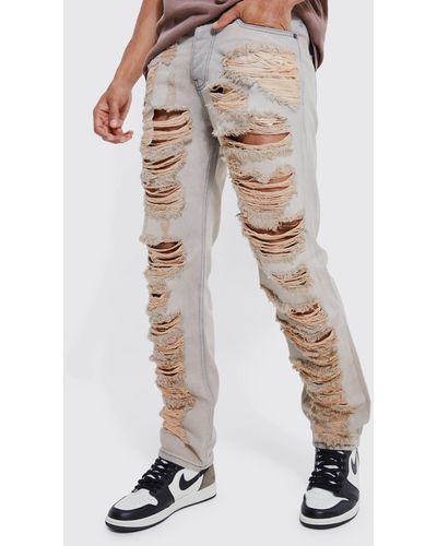 BoohooMAN Straight Rigid Tinted Ripped Jeans - Multicolor