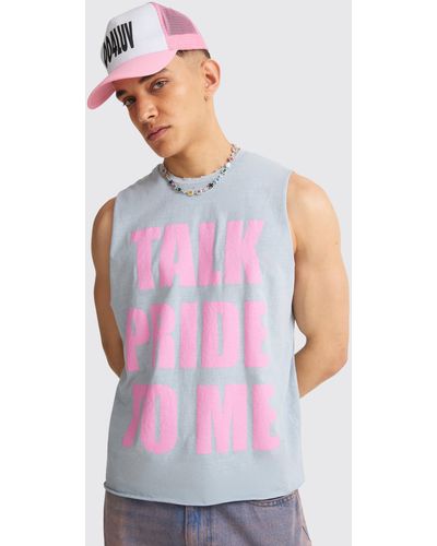 BoohooMAN Boxy Talk Pride To Me Distressed Tank - Orange