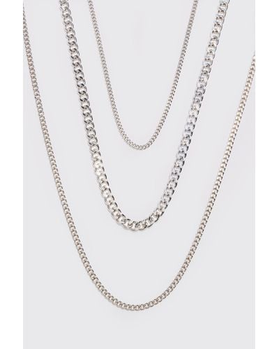 BoohooMAN 3 Pack Chain Necklace In Silver - White